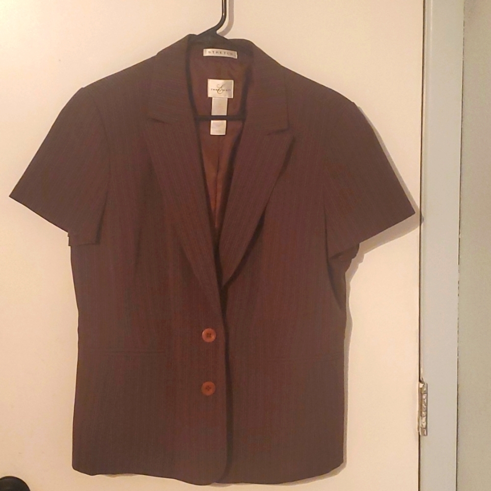 Coffee colored pinstripe short sleeve blazer